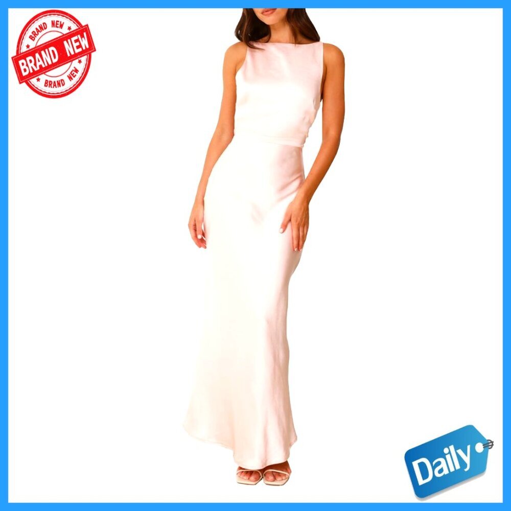 Satin Maxi Dress Elegant Formal Sleeveless Backless Spaghetti Strap Wedding